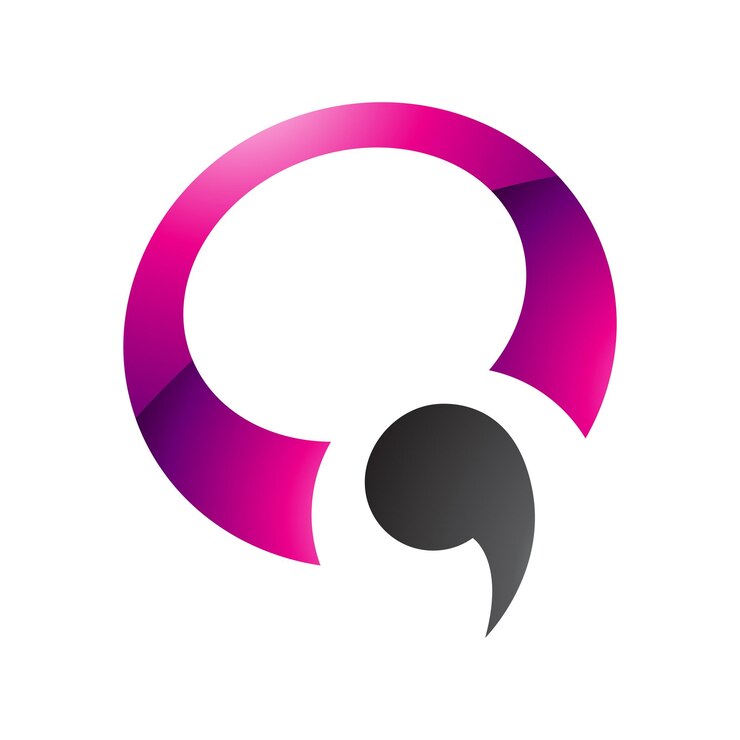 Vector icono magenta y negro brillante en forma de coma de la letra q sobre un fondo blanco