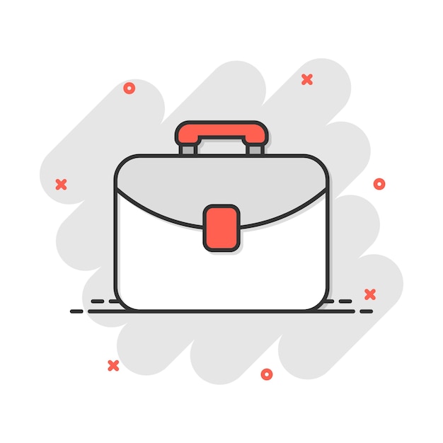 Icono de maleta de dibujos animados vectoriales en estilo cómico Ilustración de letrero de bolsa de equipaje Pictograma de caso diplomático concepto de efecto de salpicaduras de negocios