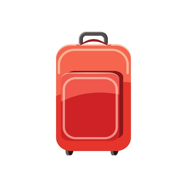 Icono de maleta de viaje roja en estilo de dibujos animados sobre un fondo blanco