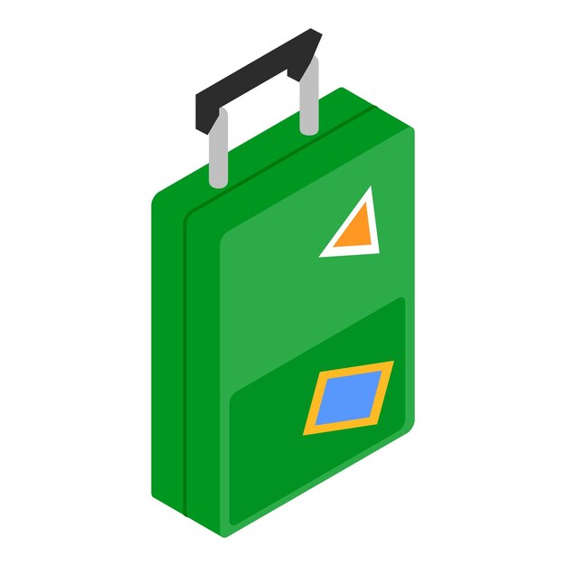 Icono de maleta de viaje vector isométrico Maleta de plástico verde con mango largo Concepto de viaje