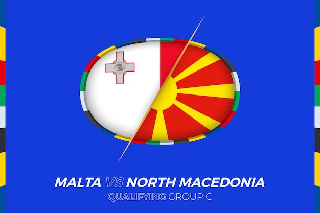 Vector icono de malta vs macedonia del norte para el grupo c de clasificación del torneo de fútbol europeo