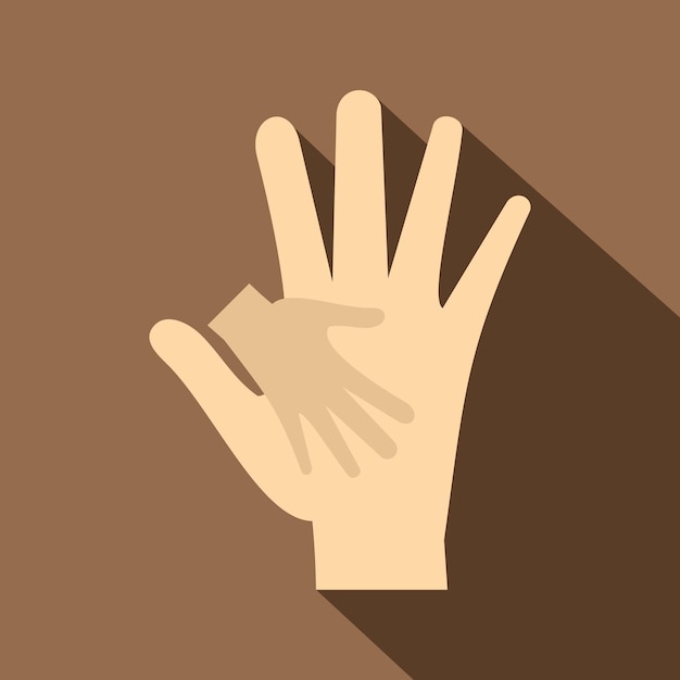 Icono de la mano del bebé en la mano de la madre ilustración plana del icono de vector de la mano del bebé en la mano de la madre para web aislado en el fondo del café