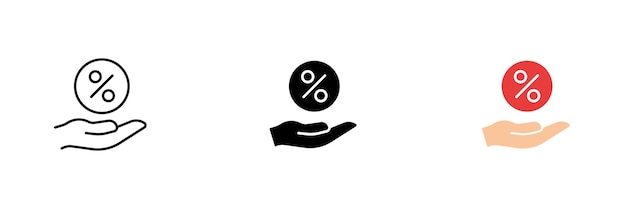 Icono de mano con cuotas de seguro de hipoteca de crédito porcentual Vector conjunto de iconos en línea estilos negros y coloridos aislados sobre fondo blanco