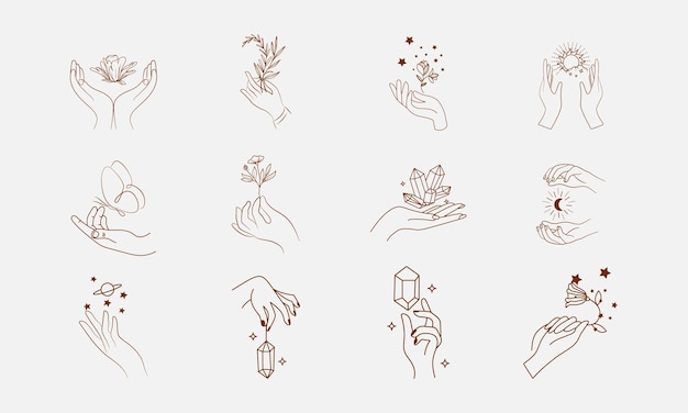 icono de mano de ector estilo de esquema de diferentes gestos en un arte vectorial de estilo lineal mínimo de moda