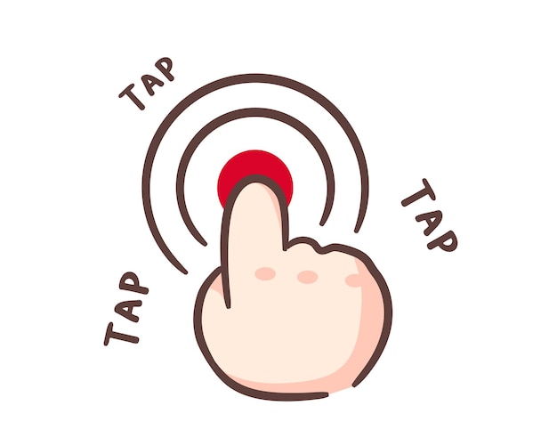 El icono de la mano hace clic en el vector de la mano apuntando con el dedo el toque de la mano dibujado plano estilo de dibujos animados concepto de la mano de chibi