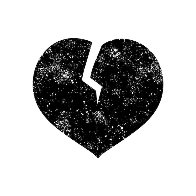 El icono de la mano negra en forma de corazón roto en el aspecto grunge