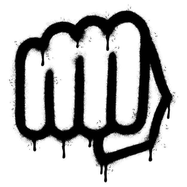 Icono de la mano del puño pintado en spray Spray aislado con un fondo blanco símbolo de poder del puño de graffiti con spray en negro sobre blanco.