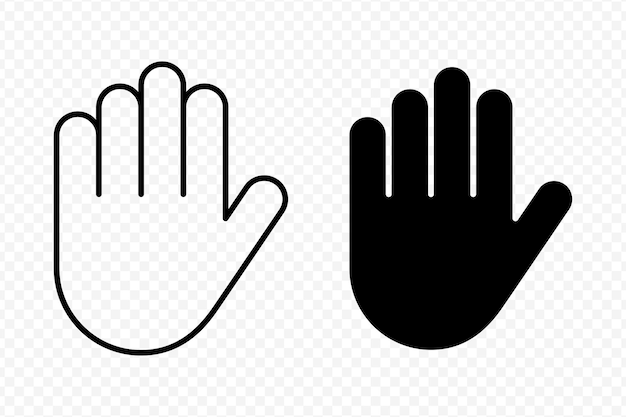 El icono de la mano Stop aislado por el vector se establece en contorno y relleno en negro