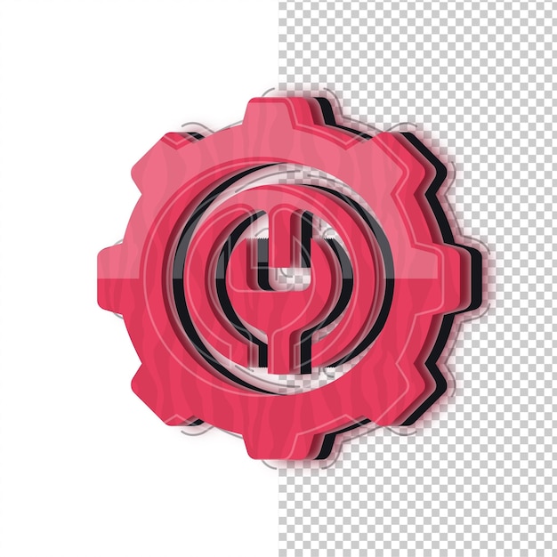 Icono de mantenimiento de efecto de vidrio rojo 3D con fondo editable
