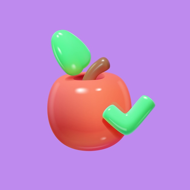 Vector icono de manzana roja fresca con marca de verificación icono de vector 3d aislado