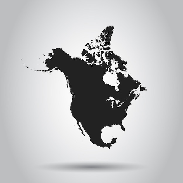 Icono del mapa de América del Norte Ilustración vectorial plana Símbolo del signo de América del Norte con sombra sobre fondo blanco