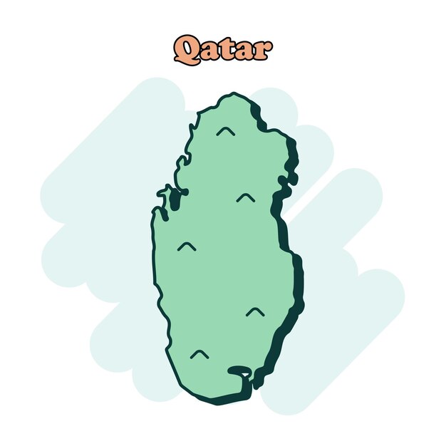Icono de mapa colorido de dibujos animados de Qatar en estilo cómico Pictograma de ilustración del signo del país