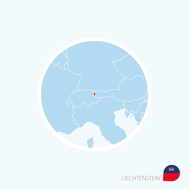 Icono de mapa de liechtenstein mapa azul de europa con liechtenstein resaltado en color rojo