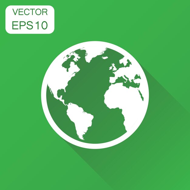 Vector icono del mapa del mundo del globo concepto de negocios pictograma de la tierra redonda ilustración vectorial en fondo verde con sombra larga