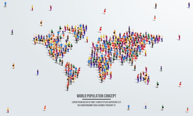 Vector icono del mapa del mundo o concepto de población mundial gran grupo de personas forman para crear forma mapa del mundo