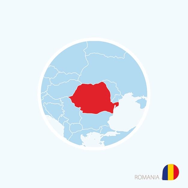 Icono de mapa de rumania mapa azul de europa con rumania resaltada en color rojo