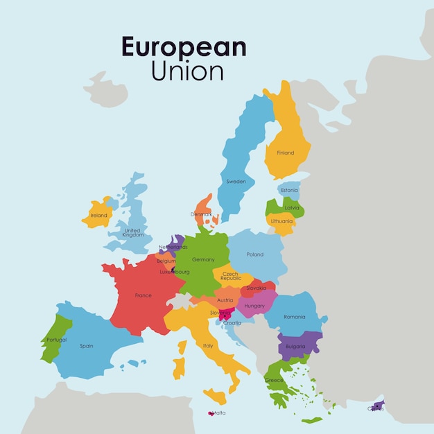 Vector icono de mapa de la unión europea. tema de la nación europea y el gobierno. diseño colorido ilustración vectorial