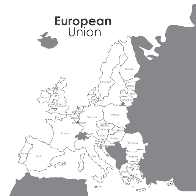 Icono de mapa de la Unión Europea. Tema de la nación europea y el gobierno. Diseño de silueta Ilustración vectorial