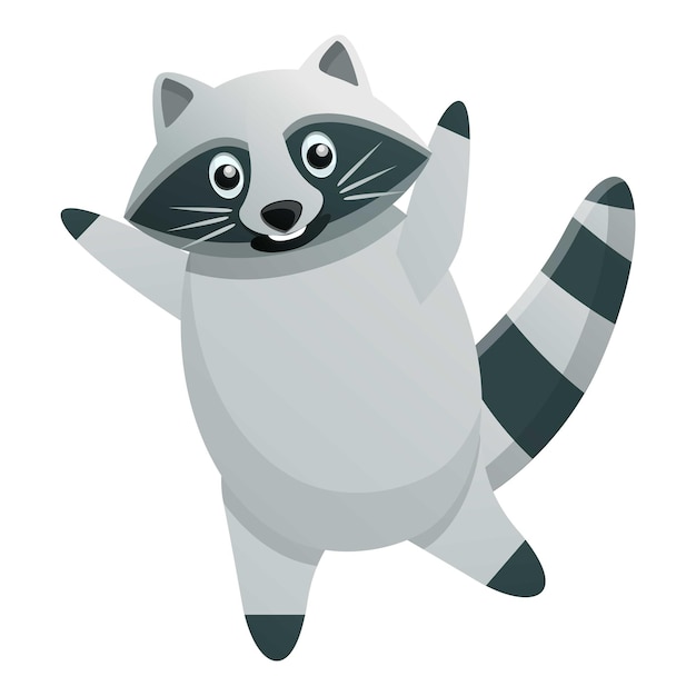 Icono de mapache de salto feliz Caricatura de icono de vector de mapache de salto feliz para diseño web aislado sobre fondo blanco