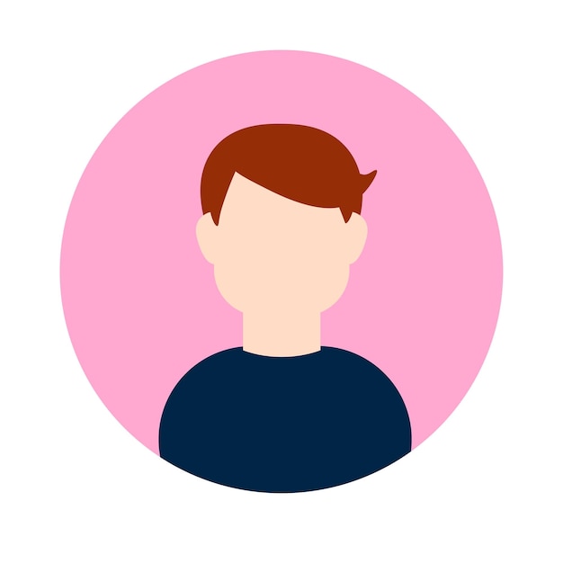 Icono de maqueta de personaje de hombre redondo Icono de hombre redondo de color plano chaqueta azul y plantilla de personaje de cabello castaño Icono de vector