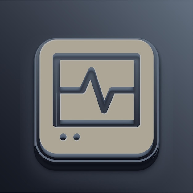 Icono de la máquina de ECG 3D de tono de cemento con fondo gris editable
