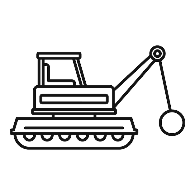 Icono de máquina pesada de demolición Contorno de icono de vector de máquina pesada de demolición para diseño web aislado sobre fondo blanco
