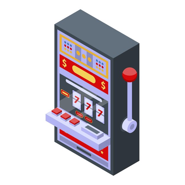 Icono de máquina tragamonedas de juego Isométrico del icono de vector de máquina tragamonedas de juego para diseño web aislado sobre fondo blanco