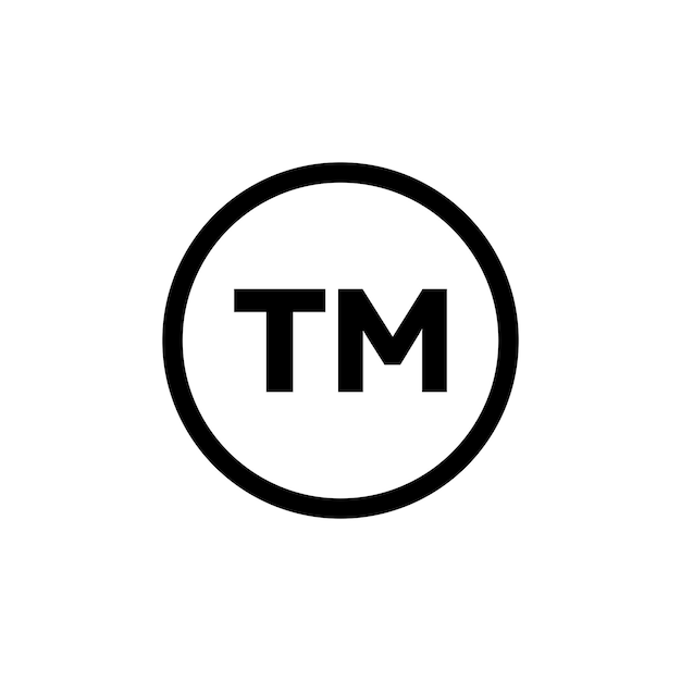 Icono de marca comercial TM Set Signo comercial y logotipo Símbolo vectorial en un estilo de relleno y contorno negro Signo de protección de marca