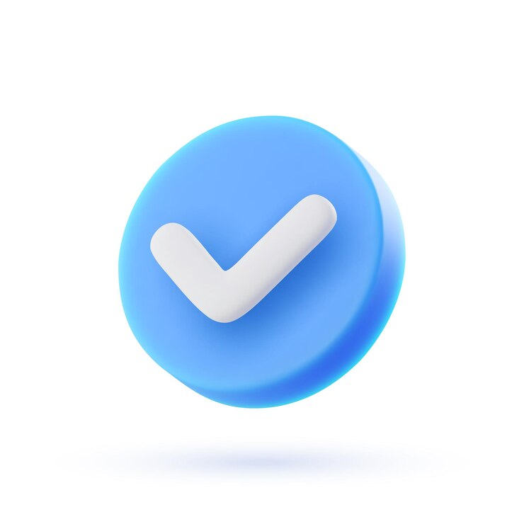 Vector icono de marca de comprobación azul vectorial 3d en estilo minimalista de dibujos animados