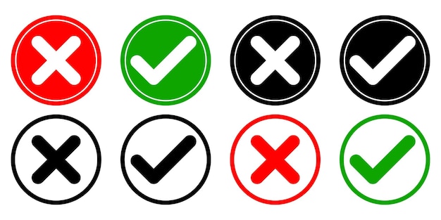 icono de marca y cruz con círculos rojos y verdes
