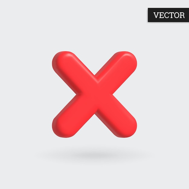 Vector icono de marca de cruz roja 3d cancelar o señal de salida en estilo plástico