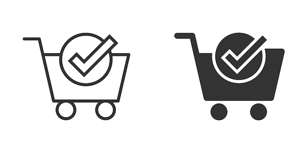 Icono de marca de verificación del carrito de compras en estilo plano Comprar aprobación ilustración vectorial sobre fondo blanco aislado Confirmar concepto de negocio
