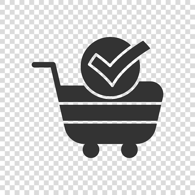 Icono de marca de verificación del carrito de compras en estilo plano Comprar aprobación ilustración vectorial sobre fondo blanco aislado Confirmar concepto de negocio