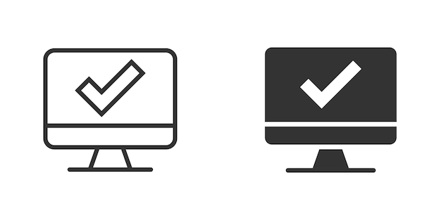 Ícono de marca de verificación de computadora en estilo plano Ilustración vectorial de aprobación de la encuesta en fondo blanco aislado Confirmar el concepto de negocio