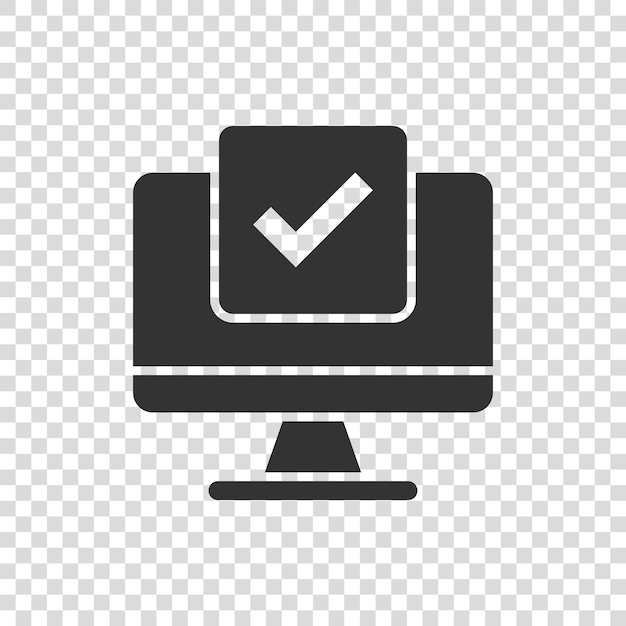 Ícono de marca de verificación de computadora en estilo plano Ilustración vectorial de aprobación de la encuesta en fondo blanco aislado Confirmar el concepto de negocio