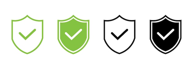 Icono de marca de verificación del escudo o icono de protección del escudo de seguridad con símbolo de marca