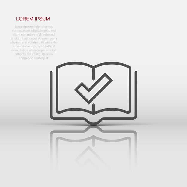 Icono de marca de verificación de libro en estilo plano Ilustración de vector de aprobación de marcador sobre fondo blanco aislado Confirmar concepto de negocio