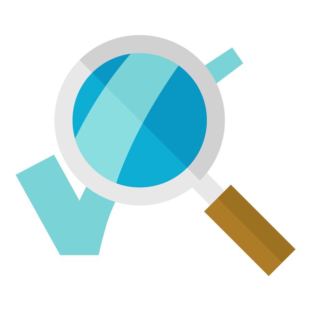 Vector icono de marca de verificación de lupa en estilo de color plano