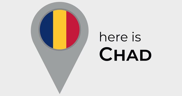 Icono de marcador de mapa de Chad aquí es ilustración de vector de Chad