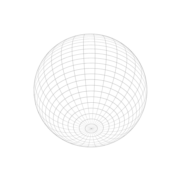 Ícono de marco de alambre de esfera 3D Figura de esfera de forma esférica Bola de cuadrícula aislada sobre fondo blanco