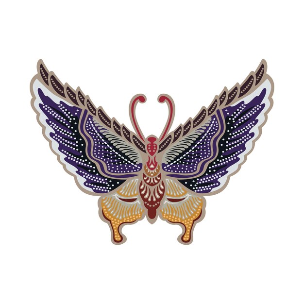 Icono de mariposa batik javanesa imagen vectorial de patrones sin fisuras