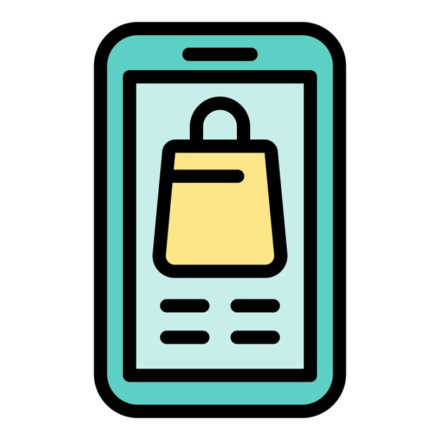 Icono de marketing de compras por teléfono Contorno Icono de vector de marketing de compras por teléfono para diseño web aislado en color plano de fondo blanco