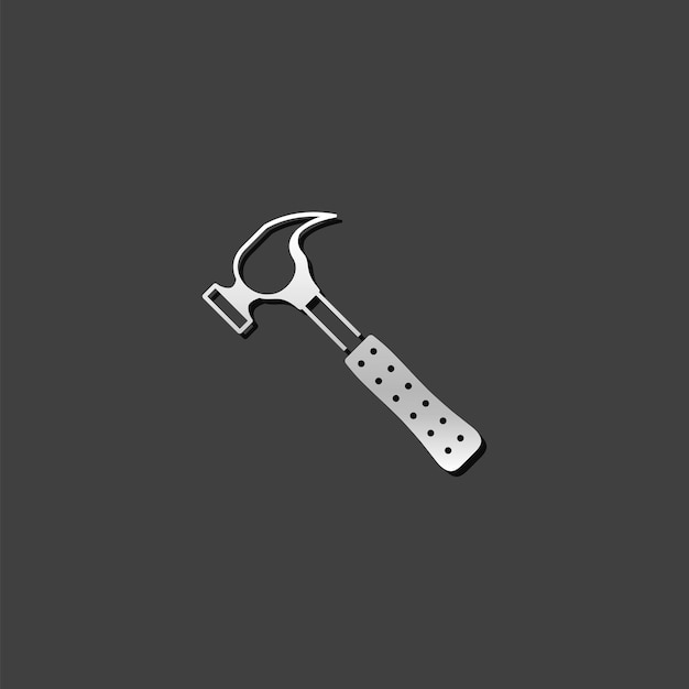 Icono de martillo en estilo de color gris metálico herramienta de trabajo de construcción carpintero