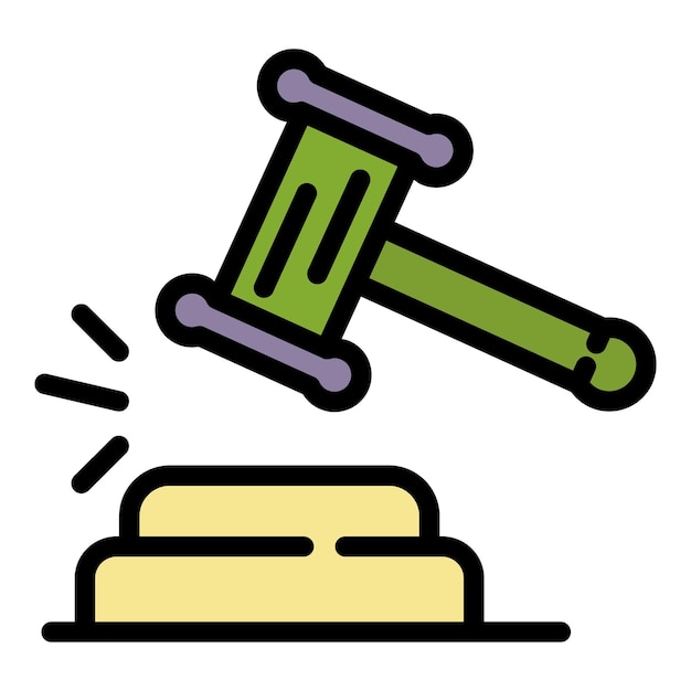 Icono del martillo del juez Contorno del juez Vector del icono del martillo color plano aislado