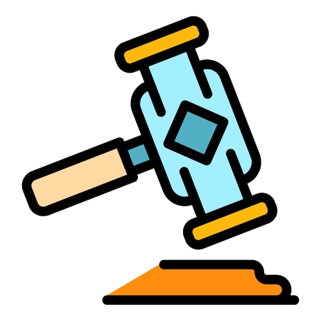 El icono del martillo de licitación El contorno del icono del vector del marrón de licitación Color plano aislado