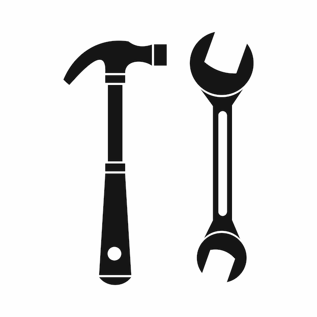 Icono de martillo y llave inglesa en estilo simple en una ilustración de vector de fondo blanco