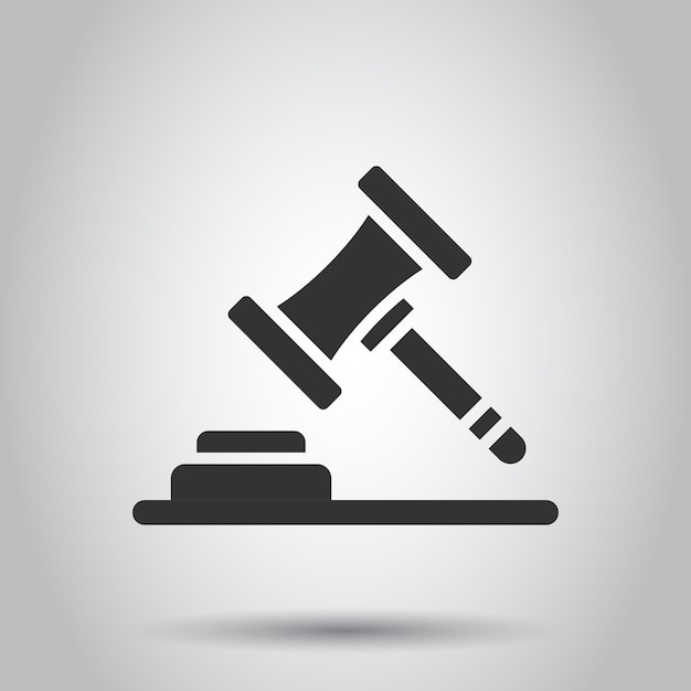 Icono de martillo de subasta en estilo plano Ilustración vectorial del signo del tribunal en fondo blanco aislado Concepto comercial del Tribunal