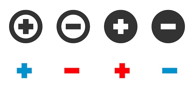 Icono de más y menos Vector de botón de aplicación de símbolo de ilustración de elección positiva y negativa