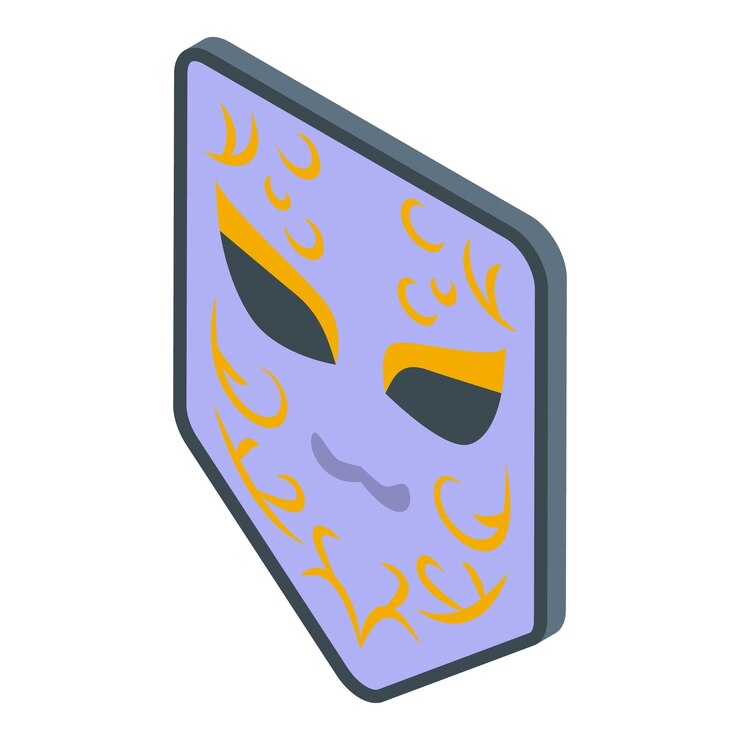 Vector el icono de la máscara de carnaval festivo es el vector isométrico elemento dorado