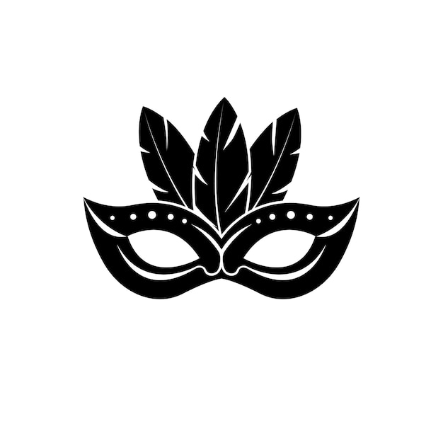Icono de máscara de carnaval silueta negra Máscara con pictograma de plumas Vector